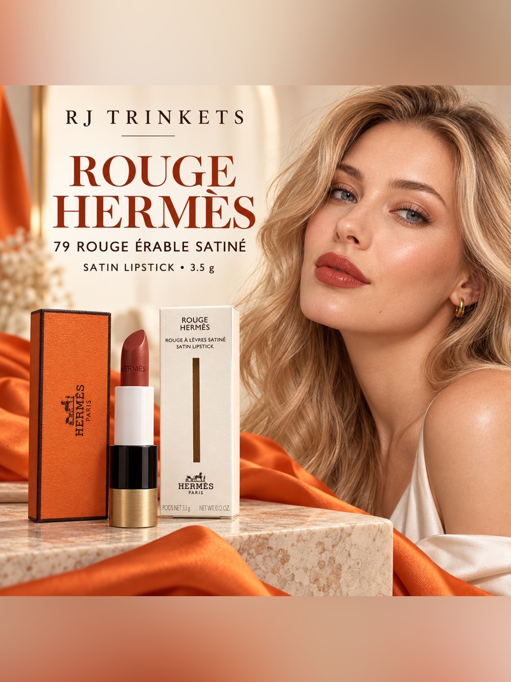 Rouge Hermes Lipstick — 79 Rouge Érable Satiné (Warm Brown-Red)